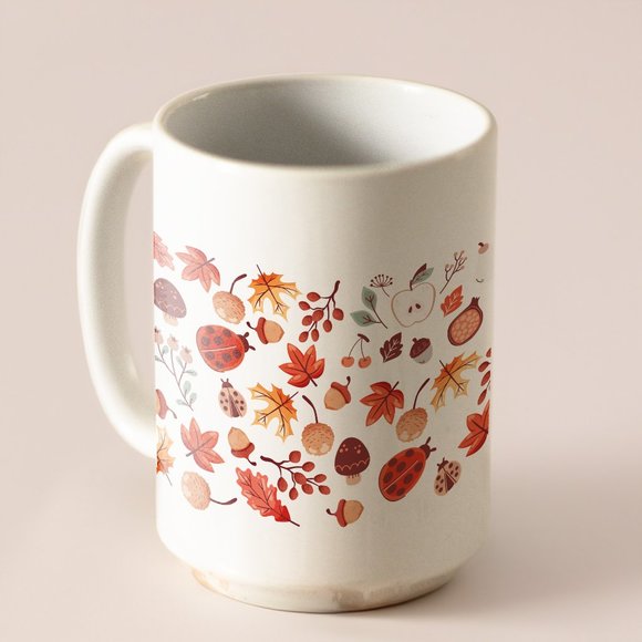 Autumn Ladybugs Coffee Mug. Thanksgiving Coffee Cup. Fall 15oz Ceramic Mug. - Picture 5 of 5